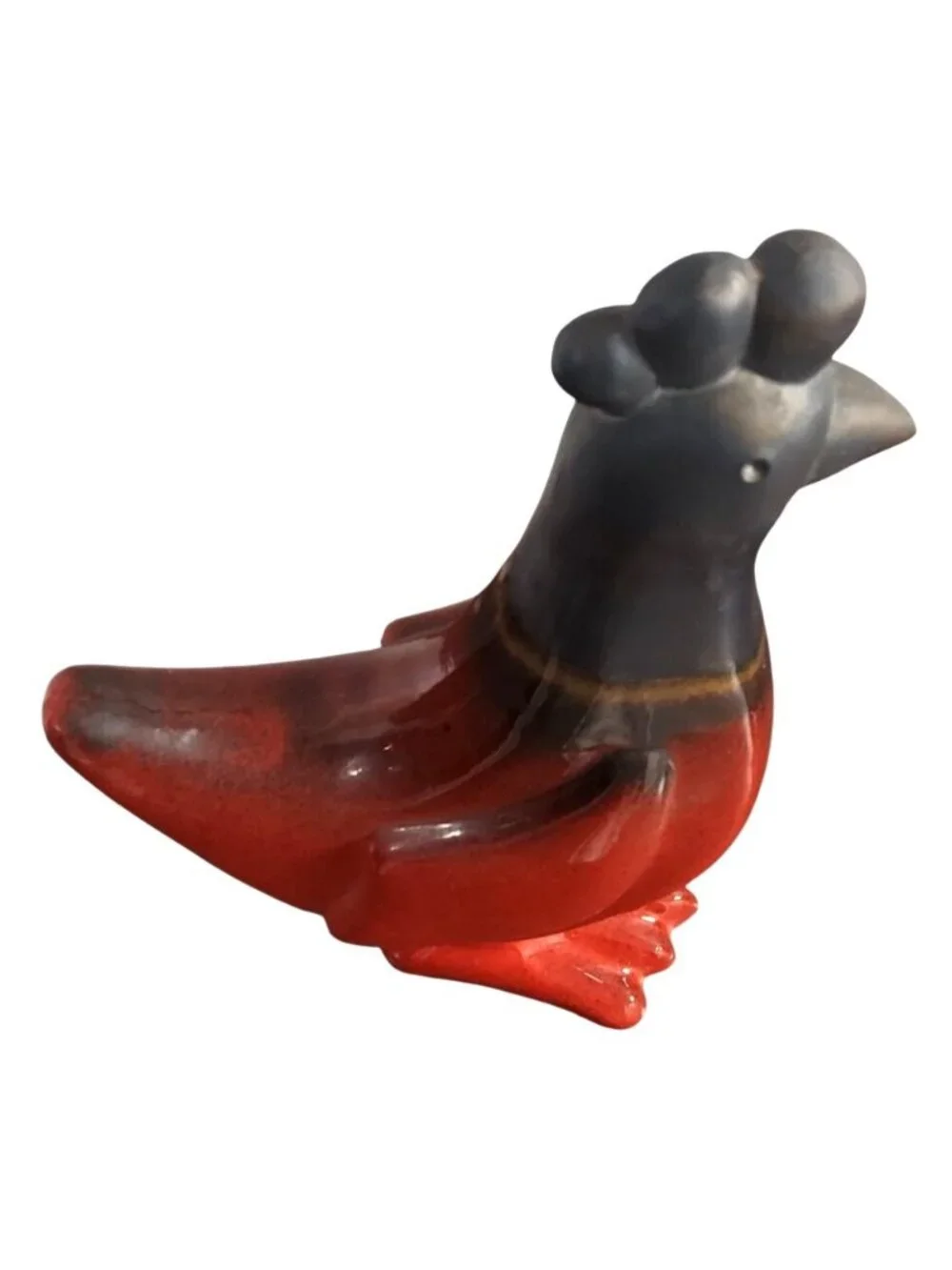 Cerarpa Rustic Red & Black Glazed Ceramic Chicken Figurine Portugal Farmhouse